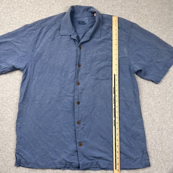 Tommy Bahama Shirt Mens Size Large Silk Blue Original Fit Short Sleeve Button Up - Picture 7 of 8